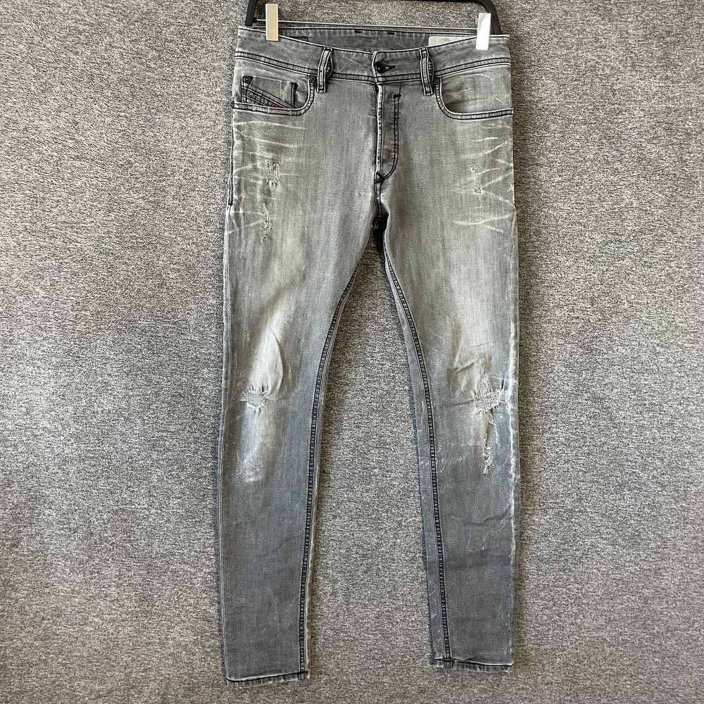 Diesel Sleenker Jeans Mens 29x32 Gray Slim Skinny Distressed Stretch Denim Pants
